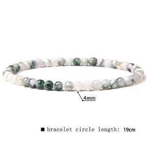 Close-up of a 4mm natural green stone bead bracelet showing 19cm circle length.