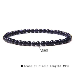 Detailed macro view of a 4mm blue sandstone stone bead bracelet with a 19cm length