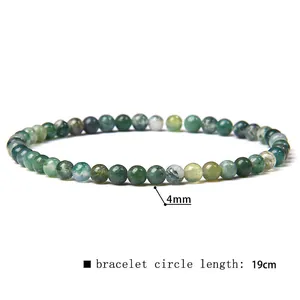 4mm natural green moss agate stone beaded bracelet with 19cm inner circumference