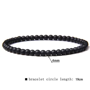 Close-up detail of 4mm matte black bead bracelet with 19cm circle length measurement