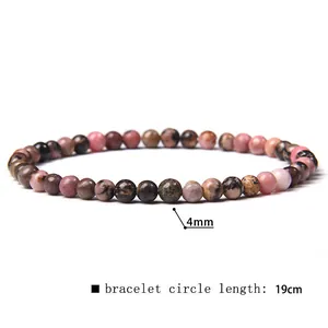 Close-up detail of 4mm natural stone beaded bracelet showing the 19cm circle length measurement.