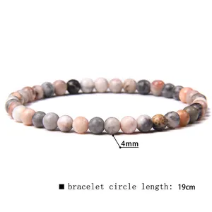Detail of 4mm natural stone beaded bracelet showing 19cm circle length parameter