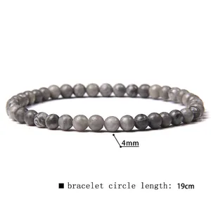 4mm grey map stone beaded bracelet with 19cm circumference for minimalist style