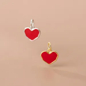 Elegante 925 Silber Herzanhänger mit roter Emaille für kreativen DIY-Schmuck.