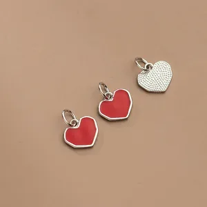 Rote Emaille 925 Sterling Silber herzförmige Anhänger für DIY Schmuckherstellung Zubehör