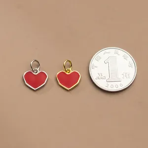 Rote Emaille-Herzanhänger aus 925er Silber und Gold für DIY-Schmuckherstellung