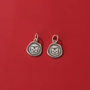 Retro matte S925 sterling silver tiger head charms for creative DIY jewelry crafting projects