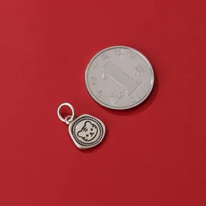 Handmade S925 sterling silver distressed matte tiger head charm pendant for DIY jewelry