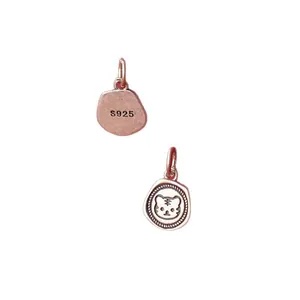 Vintage matte S925 sterling silver tiger head charm pendant for DIY jewelry making and bracelets