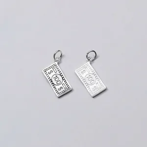 Detailed S925 sterling silver 100 dollar bill charm pendant for DIY jewelry design