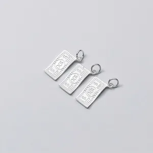 Set of three S925 sterling silver 100 dollar bill charms for DIY jewelry making