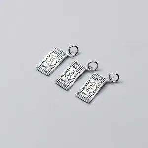 Detailed S925 sterling silver 100 dollar bill charms for personalized jewelry DIY bracelets