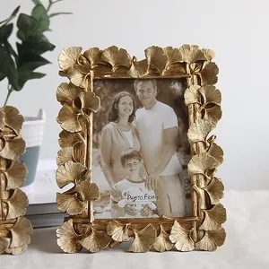Ginkgo Leaf Creative Resin Photo Frame Retro Gold Silver Tabletop Picture Frame Botanical 3D Engraving Desktop Home Ornament