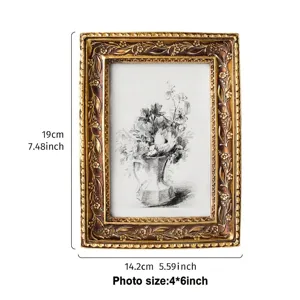 Detail view of ornate resin photo frame with dimensions 19x14.2cm for 4x6 inch photos.