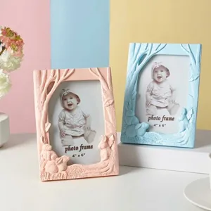 Creative rabbit resin photo frame set in pink and blue for 4x6 inch tabletop decor