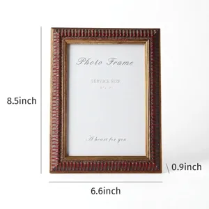 Vintage distressed red and gold photo frame with 8.5x6.6 inch outer dimensions detail