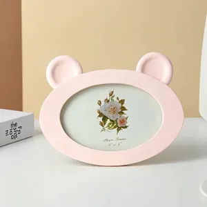 Cadre photo mignon en résine rose avec oreilles d'ours pour bureau de 6 pouces