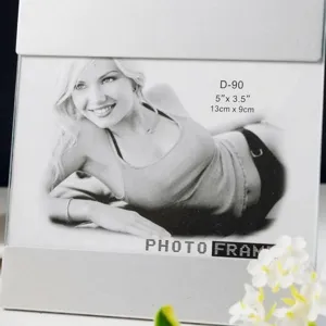 Minimalist silver metal and glass photo frame for desktop home decor fits 5x3.5 inch photos