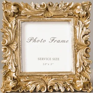 Vintage ornate gold resin photo frame with baroque floral carvings for desk display