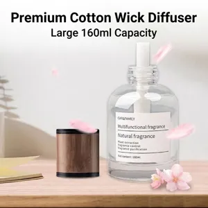 160ml car air freshener with thick cotton core and wood grain cap in glass bottle