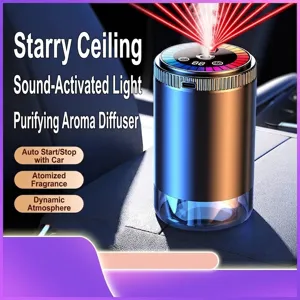 Smart Car Aromatherapy Machine AI Motion Sensor Auto Start Stop Ultrasonic Atomizer RGB Ambient Light Starry Sky Projector LED Display ABS Aluminum Alloy Electronic Diffuser Car Interior Decor
