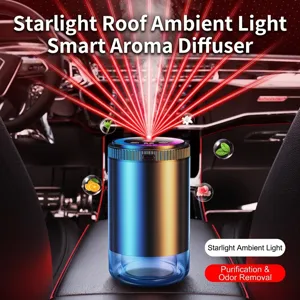 Smart car aromatherapy diffuser with starry atmosphere light and auto start-stop function