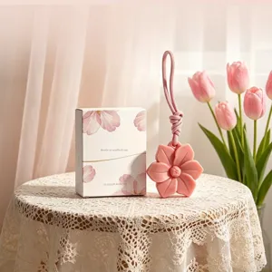 Elegant pink camellia flower-shaped hanging wax melt scent for wardrobe fragrance