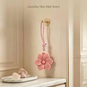 Elegant pink camellia flower hanging wax melt scent for home fragrance and closet decor