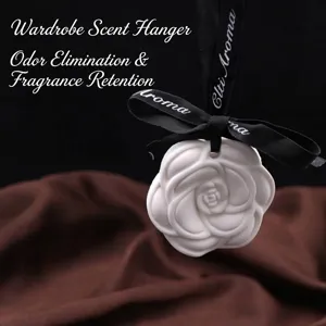 Elegant camellia gypsum aromatherapy tablet with hanging ribbon for closet fragrance