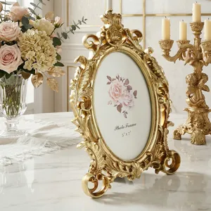 Vintage ornate gold oval photo frame 5x7 with baroque carvings for luxury home decor