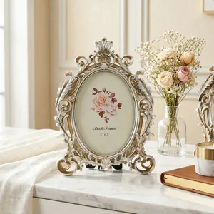 Elegant ornate vintage oval photo frame with antique silver finish for 5x7 inch pictures