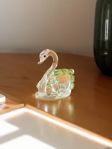 Elegant green crystal swan figurine for creative home desktop decoration and gift idea