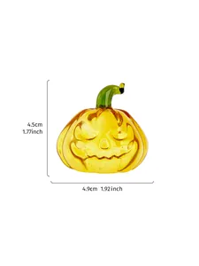 Detailed product dimensions for yellow glass jack-o'-lantern pumpkin Halloween ornament