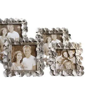 Vintage silver ginkgo leaf resin photo frame set for creative tabletop home decor display