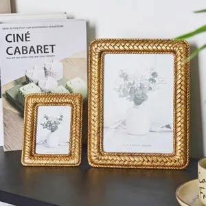 Elegant gold woven resin photo frame for European style home decor and tabletop display