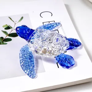 Exquisite blue and clear crystal sea turtle ornament glass decorative figurine