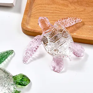 Elegant transparent crystal glass sea turtle figurine for tabletop decoration and ocean gift