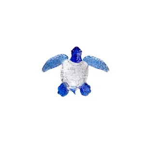 Handcrafted blue and clear crystal sea turtle ornament figurine for desktop decor