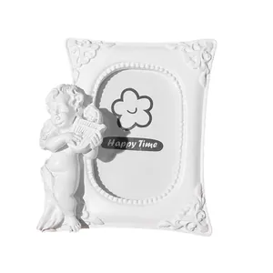 Elegant vintage white resin angel photo frame for desktop creative home decoration
