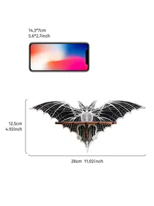 Size chart for bat-shaped wall shelf with Halloween decorative spiderweb pattern