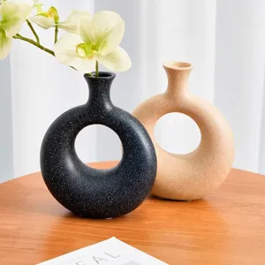 Juego de jarrones cerámicos modernos tipo donut para decoración minimalista del hogar