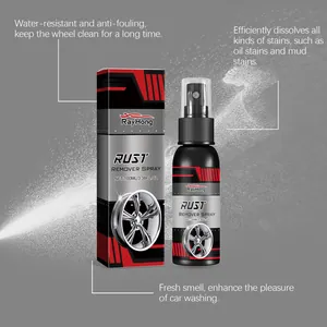 Rayhong 100ml car wheel rust remover spray effectively dissolves oil and mud stains easily.