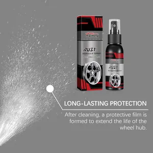 Rayhong 100ml car wheel hub rust remover spray detail showing long lasting protective film.