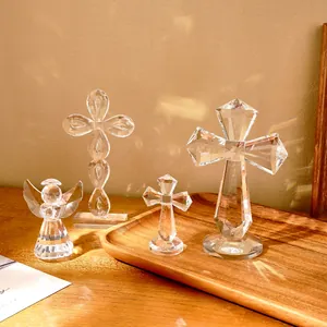Ange en Cristal Créatif Croix Prisme Verre Décoration de Table Ornement Pour Bureau Salon Vitrine Figurine en Cristal Décorative