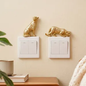 Modern Gold Leopard Switch Sticker Resin 3D Cheetah Animal Wall Decor Relief Wall Sticker Luxury Home Decor Background Wall Accent