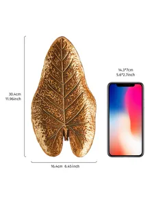 Vue détaillée de la décoration murale en feuille d'or avec dimensions et téléphone.