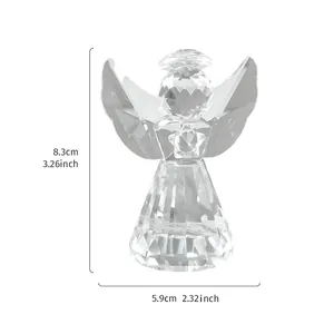 Vue détaillée de la figurine d'ange en cristal avec dimensions de hauteur et largeur