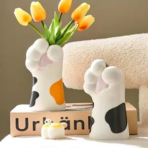 Vase en Résine en Forme de Patte de Chat Mignon Décoration de Bureau Créative Pot de Fleur Animal Ornement de Maison Cadeau
