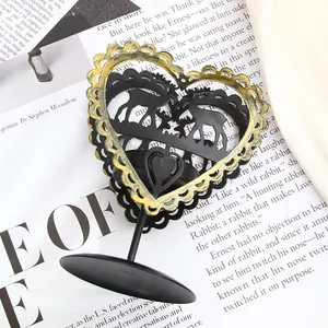 Portavelas vintage de hierro con forma de corazón y ciervo para boda y Navidad