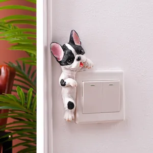 3D Resin French Bulldog Pug Switch Sticker Ins Style Cute Dog Socket Wall Decoration Creative Home Room Ornament